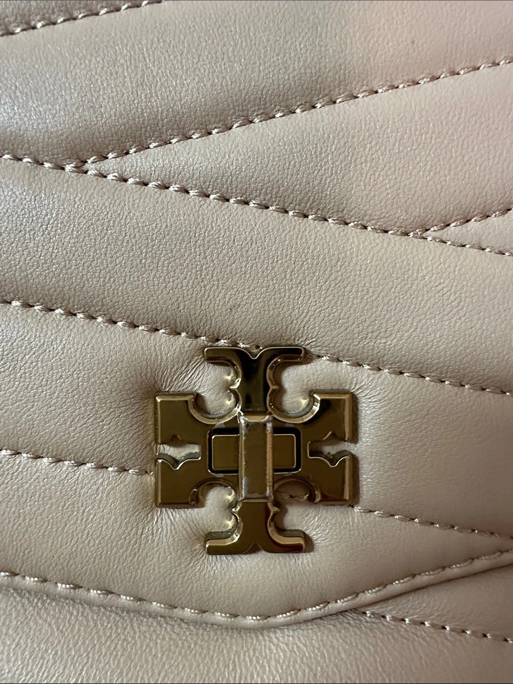 Tory Burch Quilted Chevron Top-Handle Satchel in Nude Tan